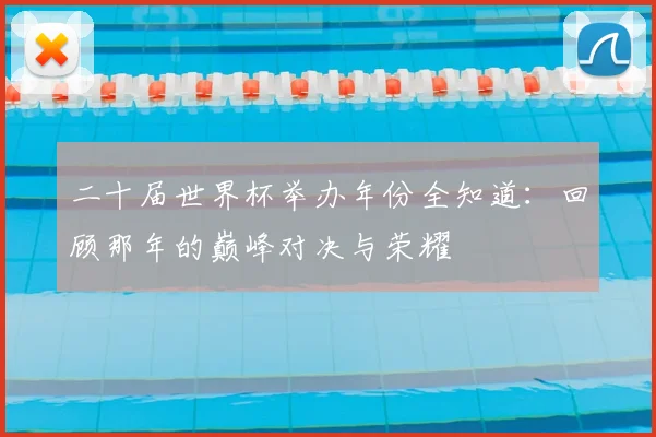 二十届世界杯举办年份全知道：回顾那年的巅峰对决与荣耀
